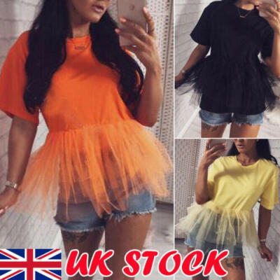 

UK Womens Summer Plain Tops Blouse Ladies Casual Loose Tee T Shirts Plus Size