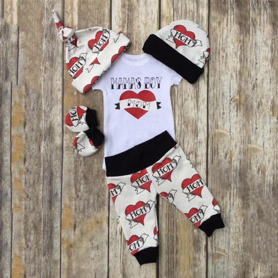 

3pcs Set Newborn Infant Baby Boys Mamas Boy MOM Outfit Clothes Romper Jumpsuit TopsPantsHat