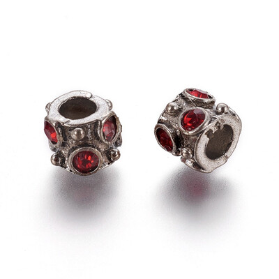 

Antique Silver Tone Alloy Rhinestone European Beads Large Hole Column Beads Siam 10x8mm Hole 5mm