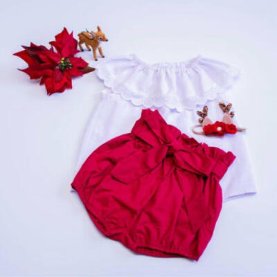 

AU Toddler Baby Girl Kid Lace Tops Red Pants Shorts Summer Outfits Clothes Set