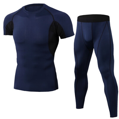 

Toponeto Mens Elastic Fitness T-shirt Fast Drying Tops Long Pants Sports Tight Suit