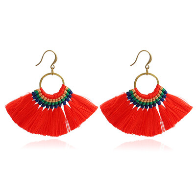 

Europe&the United States Bohemian Style Retro Exaggerated Braided Silk Earrings Female Tide Fringed Fan Earrings