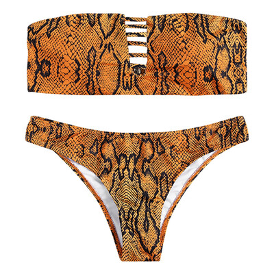 

Strapless Backless Padded Stylish Print Low Waist Women Bikini Set