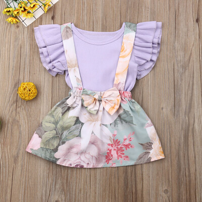 

Toddler Baby Girls Ruffle Tops Floral Strap Skirt Kids 2Pcs Dress Outfits Set