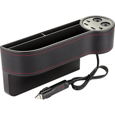 

80W Storage Box Car Organizer PU Case Pocket Car Side Slit Wallet Phone Coins Container Car Charger