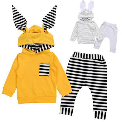 

Newborn Baby Boy Girl Twin Bunny Ear Hooded TopPants Sweatshirt Outfits Custome