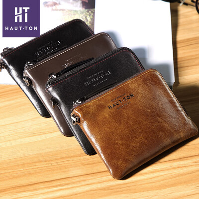

Wallet mens short leather top layer leather wallet retro soft wallet zip coin purse men