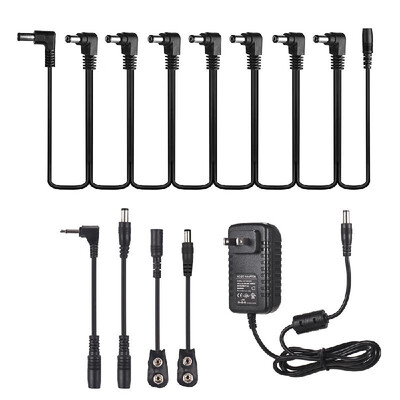 

Guitar Effects Power Supply Adapter DC 9V 1A with 5-Way Topology Cable Reversed Polarity Cables Battery Clip Cables