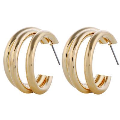 

New Simple Fashion Geometric Hollow Matte Metal Big Round Circle Stud Earring Gift For Women Girl Charm Wedding Jewelry