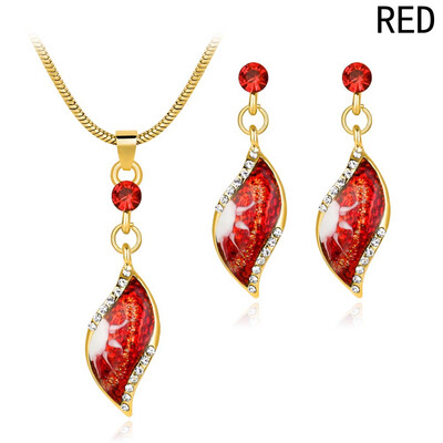 

Fashion Gold-color Crystal Wedding Jewelry Sets Leaves Shape Colorful Necklace Earrings set for Women Jewelry Accessories