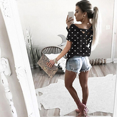 

Starmoon Womens Short Sleeve Dot Shirt Pullover Ladies Casual Tops T-Shirt Blouse