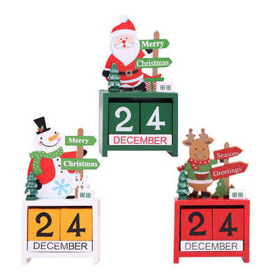 

Wooden Desk Calendar Small Mini Xmas Christmas Snowman Reindeer Santa Craft Board Decoration Home Office Ornament Gift
