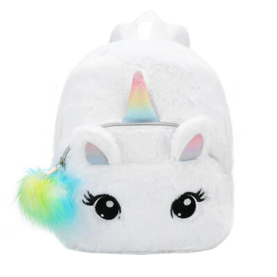 

Cute Horse Backpacks Kids Plush Knapsack Winter Pompom Pendant School Bags