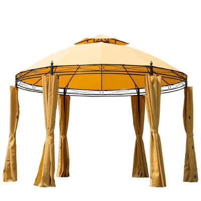 

115 x 9 Round Soft Top Dome Patio Gazebo With Privacy Curtains - Goldenrod