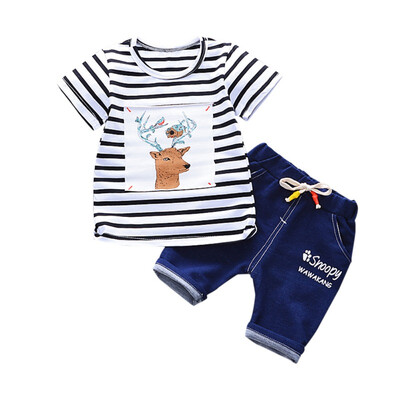 

Baby Kid Boys Clothing Children Summer Boys Clothes Cartoon Striped Short SleeveSort Pant Kids Boy Clothing Set