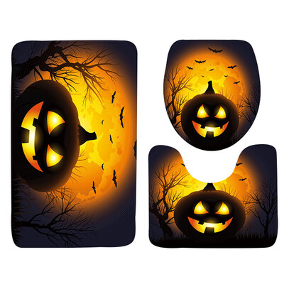 

Siaonvr Halloween Pumpkin Lantern Toilet Seat Cover&Rug Bathroom Set Halloween Decor