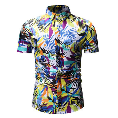 

Tailored Men Casual Slim Fit Short Sleeve Button Printed Stand Collar Shirt Top Blouse