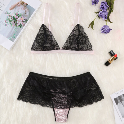 

Gobestart New Womens Lace Hollow Openwork Sexy Perspective Two-piece Set