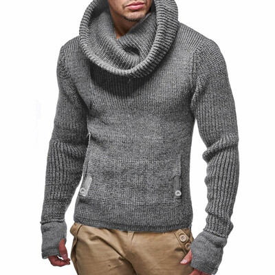 

Toponeto Mens Long Slim High Collar Pullover Sweater Knitted Jumper Tops Blouse