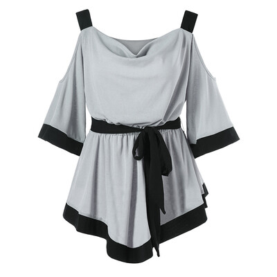 

High Low Cold Shoulder Top with Belt