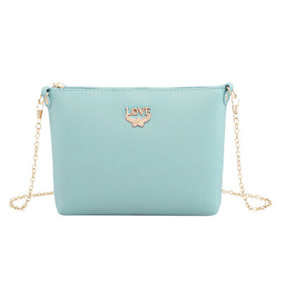 

Women Solid Color LOVE Letter Flower Zip Chain Faux Leather Crossboy Sling Bag