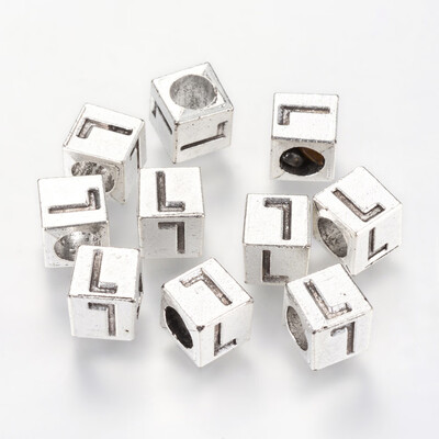 

Antique Silver Plated Alloy European Beads Large Hole Cube Beads with Initial Letter Cadmium Free & Lead Free LetterL