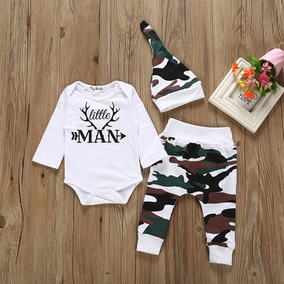 

3PCS Newborn Baby Boy Romper Jumpsuit Tops Long Pants Hat Outfits Clothes Set