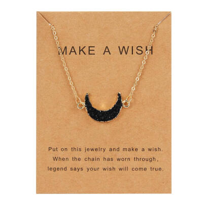 

Rinhoo 8 Colors Moon Shape Druzy Necklace Fashion Resin Faux Stone Necklace Gold Color Paper Wish Card Jewelry for Women Girls