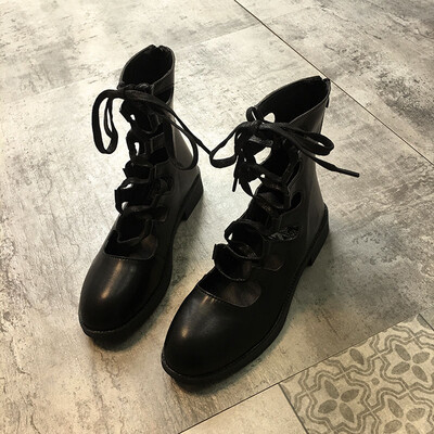 

Handsome Martin Boots Female Autumn Korean version of ulzzang high-heeled shoes with hollow back zipper&thick heel sandals