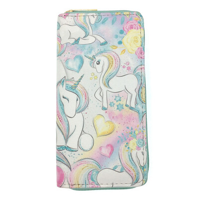

New Cartoon Unicorn Pu Wallet Student Flying Unicorn Long Zipper Wallet Girl Women Long Card Holder Wallet Lady Handbag