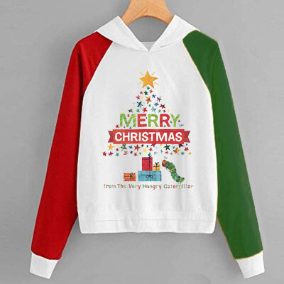 

Tailored Women Christmas Print Hooded Long Sleeves Sweatshirt Hooded Pullover Tops Shirt