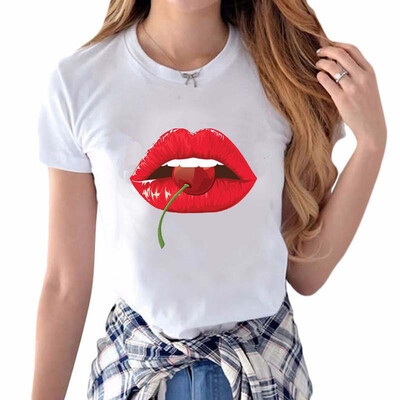 

Starmoon Women Fashion Personality Color Lips Print Short Sleeve Round Neck T-Shirt
