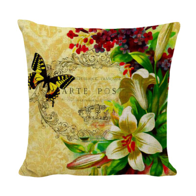 

Vintage Plant Flower Bird Peacock Butterfly Pillowcase Flax Cushion Cover Throw Pillow Case Sofa Home Decor