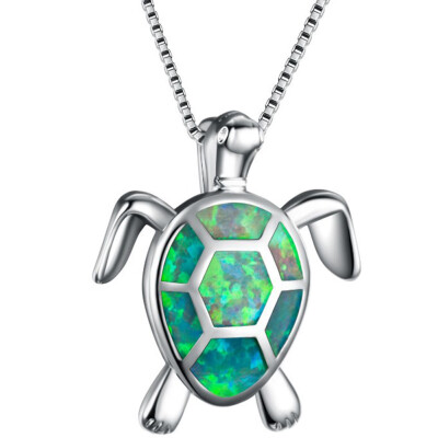 

Beautiful Blue Opal Silver Plated Turtle Necklace Silver Chain Collarbone Chain Sweater Chain