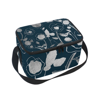 

ALAZA Insulated Lunch Box Blue Flowers Abstract Lunch Bag for Men Women Portable Tote Bag Cooler Bag