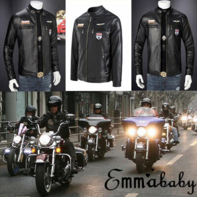 

Emmababy Mens Retro Style Zipped Biker Jacket Real Leather Soft Black Casual