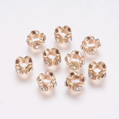 

Alloy European Beads Large Hole Beads with Rhinestone Flower Light Gold 1011x6mm Hole 5mm
