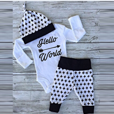 

1Set Newborn Baby Boys Girls Letter Arrow Romper Pants Hat 3PCS Outfits Clothes