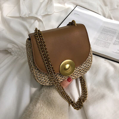 

Summer New Straw Chain Crossbody Bags for Girls 2019 New Fashion Saddle Shoulder Bag Female Brand Designer Casual Messenger Bag