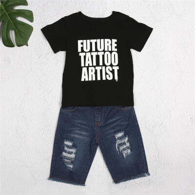 

Toddler Kids Baby Boys Clothing Summer Top T-shirt Tear Jeans Pants Clothes COOL