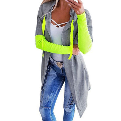 

New Women Fashion Hoodie Cardigan Contrast Color Autumn And Winter Women Long Hooded Cardigan Long Sleeve Women Casual Cardigans
