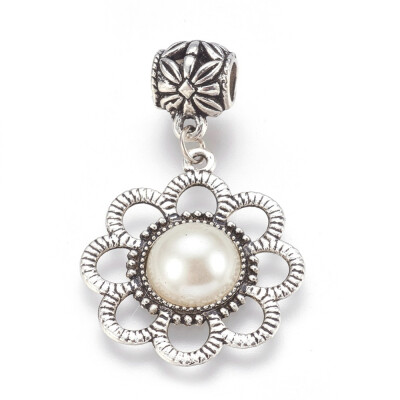 

Alloy European Dangle Beads with Acrylic Imitation Pearl Flower Antique Silver 465mm Hole 5mm Pendant 315x28x6mm