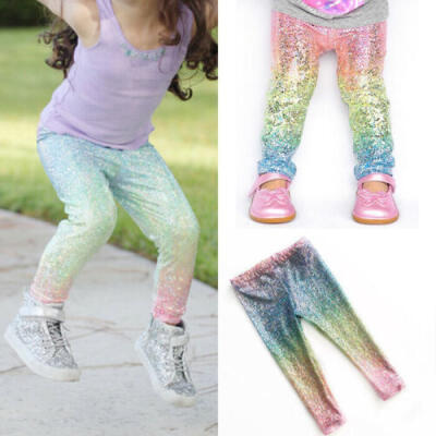 

UK Baby Girls Rainbow Sequins Leggings Trousers Skinny Princess Pants Bottom New