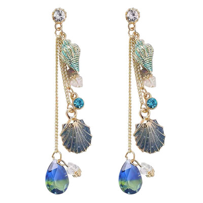 

Women Ethnic Shell Water Drop Rhinestone Long Dangle Earrings Ear Stud Jewelry