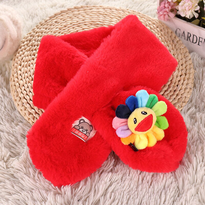 

Korean version of autumn&winter new warm childrens plush scarf autumn&winter warm cross collar colorful flowers childrens bib