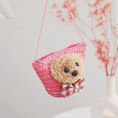 

Tailored Womens Fashion Bear Decoration Bag Weaving Childrens Bag Messenger Bag