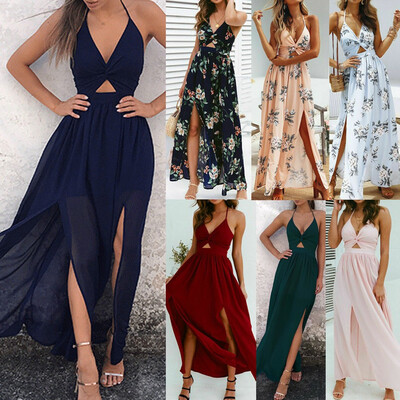 

Summer Women Boho Holiday Strappy Floral Maxi Beach Sundress Party Long Dress