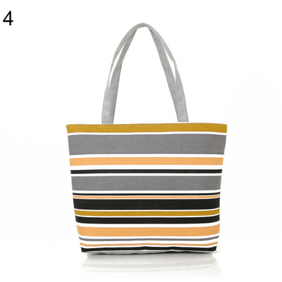 

Fashion Canvas Striped Rainbow Prints Shoulder Tote Bag Women Casual Handbag