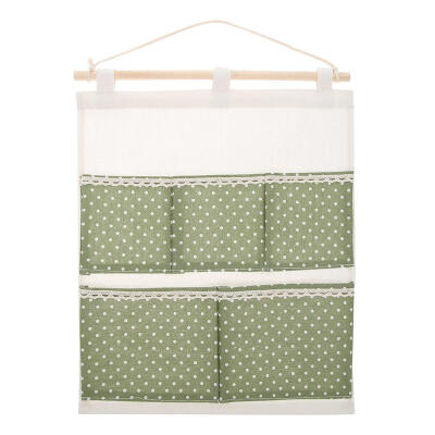 

5 Pockets Dots Print Cotton Linen Door Wardrobe Wall Hanging Storage Bags