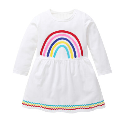 

Baby Kids Girls Long Sleeve Toddler Princess Party Rainbow Print Tutu Dress